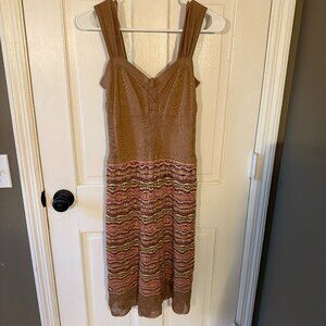 M by Missoni, tan knit dress, midi length, size medium, neutral colors EUC